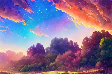 Premium Photo | Sunrise in the spring mountains color illustration