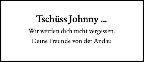 Traueranzeigen Von Johnny Vrm Trauer De