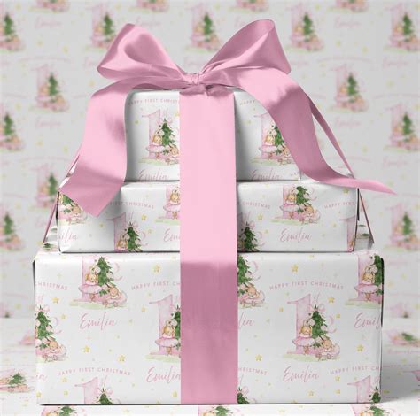 Personalised 1st Christmas Wrapping PaperPink Posh