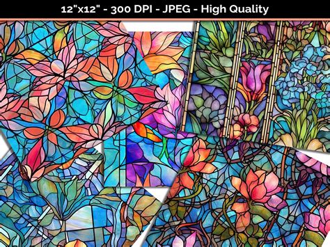 Stained Glass Flowers Seamless Patterns Seamless Tile Floral Stained