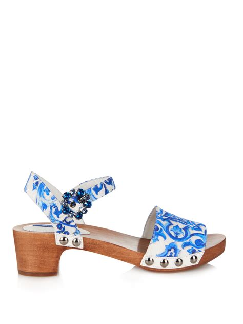 Lyst Dolce And Gabbana Majolica Print Brocade Sandals In Blue