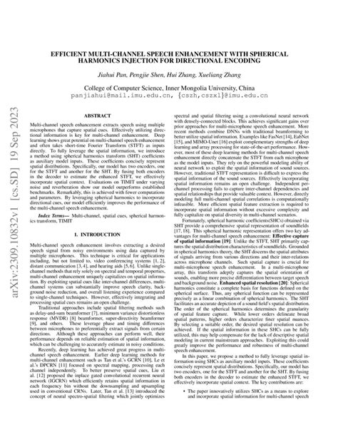 Efficient Multi Channel Speech Enhancement With Spherical Harmonics