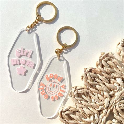 Groovy Clear Motel Keychain Pink Girl Mom Orange Only Good Vibes