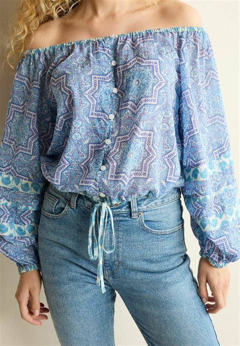 Next Long Sleeve Bubble Hem Top Blouse Blue Bleu Zalando Fr