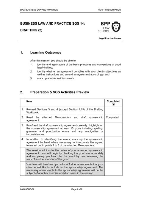 BLP SGS 14 Description 2023 24 LPC BUSINESS LAW AND PRACTICE SGS 14