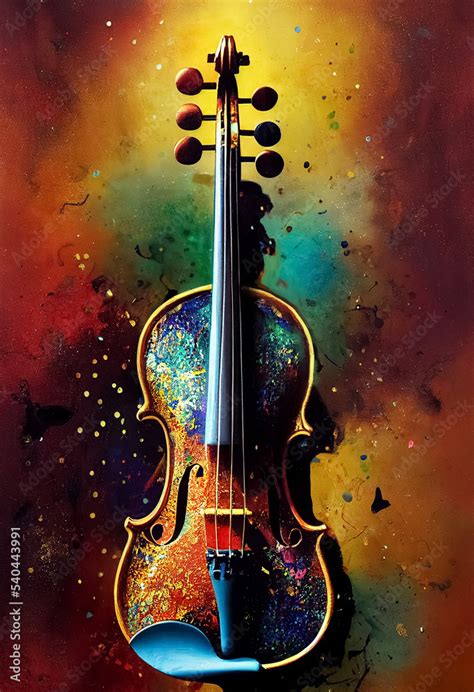 Violin Covered With Paint Grunge Style Painting A Musical Instrument