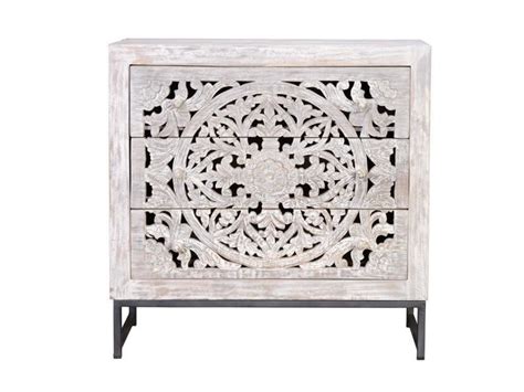 Commode En Bois De Manguier Fer Coloris Blanc Vieilli Gris