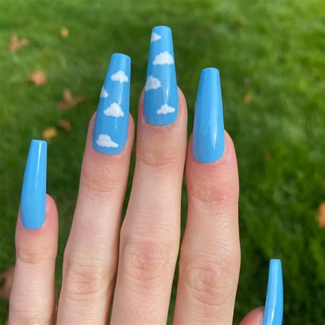 Blue Cloud Nails Sky Nails Glossy Nails Press On Gel Etsy