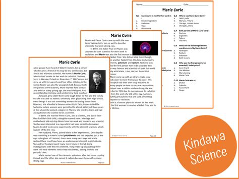 Marie Curie Reading Comprehension Passage And Questions Pdf