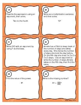 Powers Exponents Task Cards By Jan Harris Teachers Pay Teachers