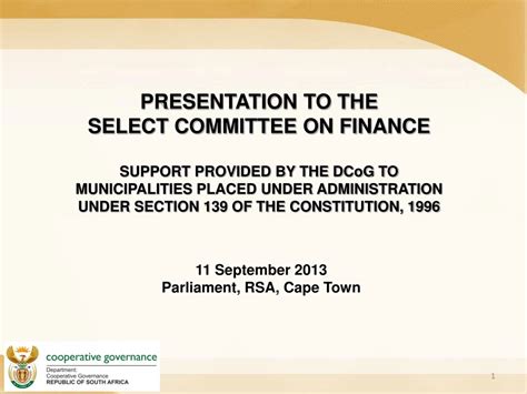 Ppt Presentation To The Select Committee On Finance Powerpoint