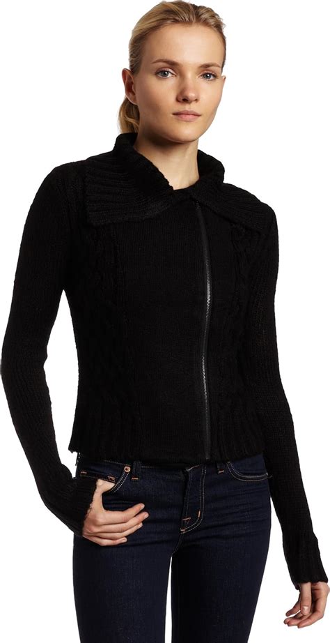 Mac Jac Women S Zip Front Motorcycle Sweater Black Small At Amazon