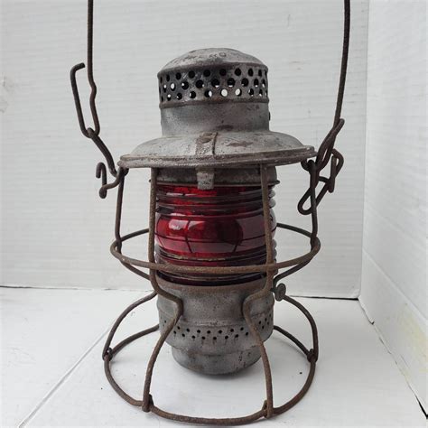 Vintage Adlake Kero Erie Railroad Lantern And Red Globe Antique