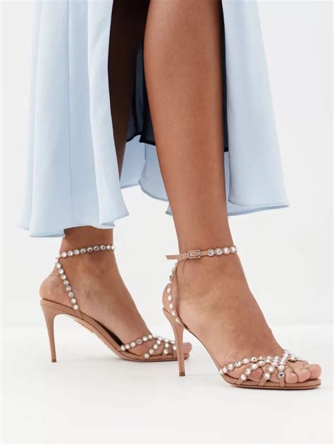 Aquazzura Tequila Crystal Embellished Leather Sandals We Select