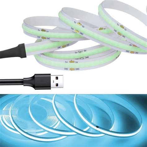 M Usb Bleu Clair Cob Led Bande Lumineuse Bande Et Port V Seulement