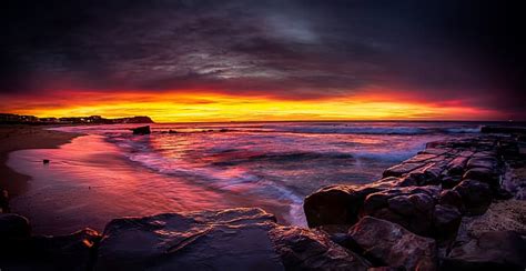 Amanecer Piedras Orilla Australia Newcastle Nueva Gales Del Sur