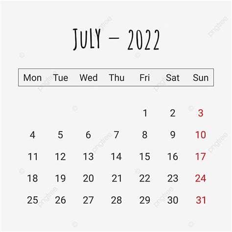 July Calendar Vector Hd Png Images Minimalist July 2022 Calendar July