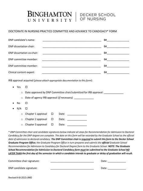 Fillable Online Doctorate In Nursing Practice Admission To Candidacy