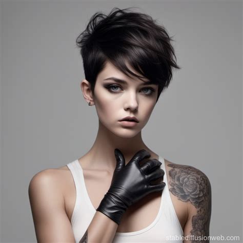 Brunette Woman With Shaved Sides And Tattoos Stable Diffusion Online