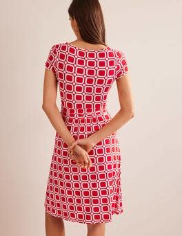 Amelie Jersey Dress Hot Pepper Block Cube Boden UK