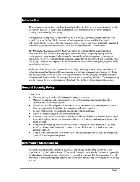 Free Printable Security Policy Templates [pdf Word] Information Small Business