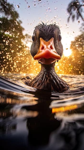 Premium AI Image | A duck with a reflection of the head of a duck.