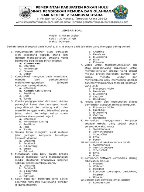 Contoh Soal Ujian Simulasi Digital Teknik Komputer Jaringan Tkj Blogtkj