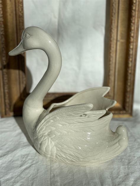 Large Ceramic Swan Planter Etsy