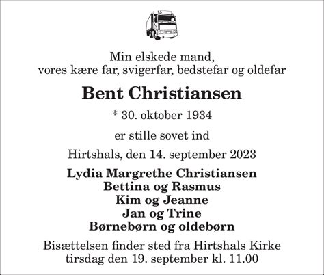 Dødsannonce for Bent Christiansen Nordjyske dk