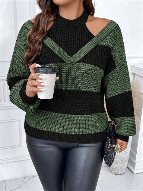 Shein Essnce Plus Two Tone Drop Shoulder In Sweater Shein Usa