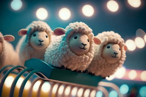 Premium Photo Hilarious Flock Of Sheep Riding A Rollercoaster And