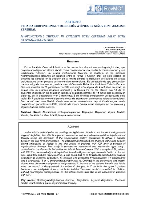 Terapia Miofuncional Y Deglucion Atipica En Nios Con Paralisis Cerebral