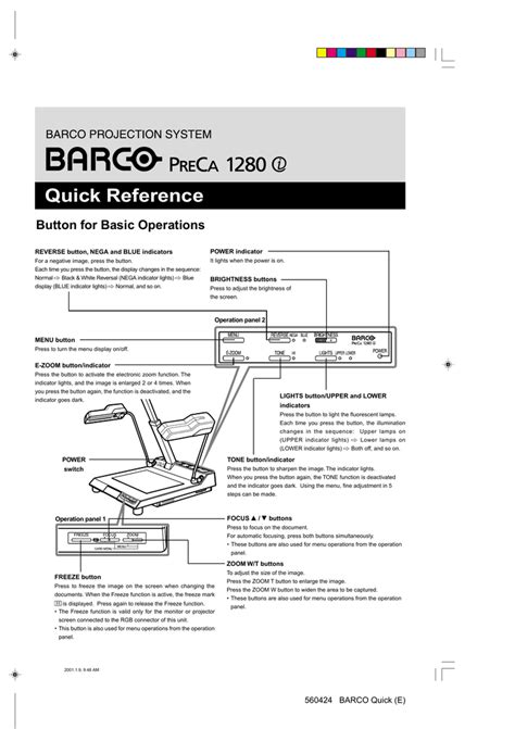 Barco 1280 Projector User Manual | Manualzz