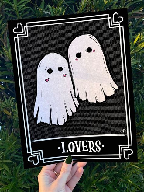 Tarot Card Design The Lovers Ghost Tarot Deck Occult Print Pastel Goth