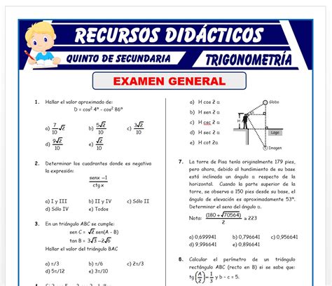 Examen de Trigonometría para Quinto de Secundaria Recursos 2024