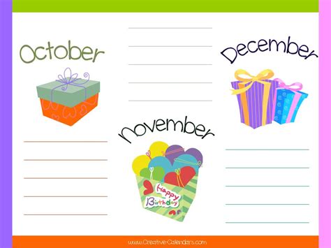 Free Printable Birthday Calendar Template