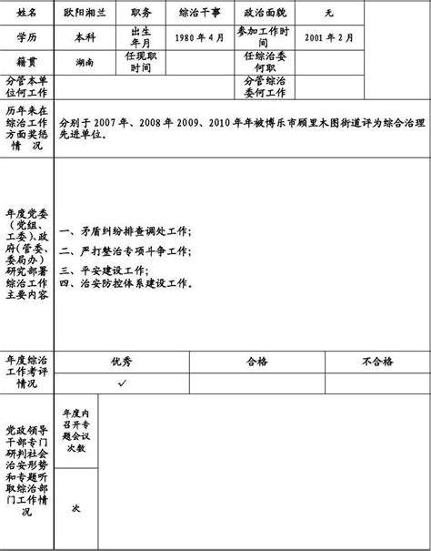 党政领导干部综治工作实绩情况登记表word文档在线阅读与下载无忧文档