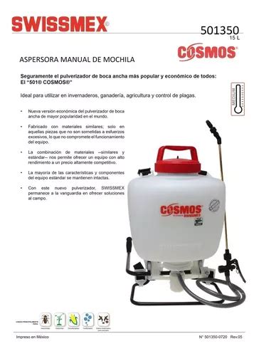 Aspersora Fumigadora Manual Cosmos Lt Swissmex En Venta En