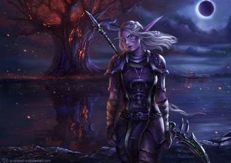 Detailed Commission Of Night Elf Warrior Character Who Just Lost Her