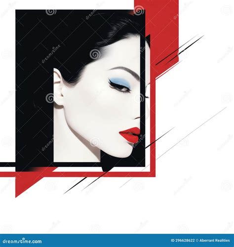 A Womans Face With Red And Black Geometric Shapes Stock Illustration