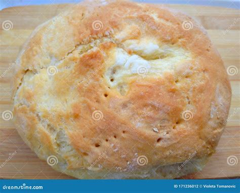 Tradition Serbian Bread Under The Name Pogaca Close Up Stock Photo