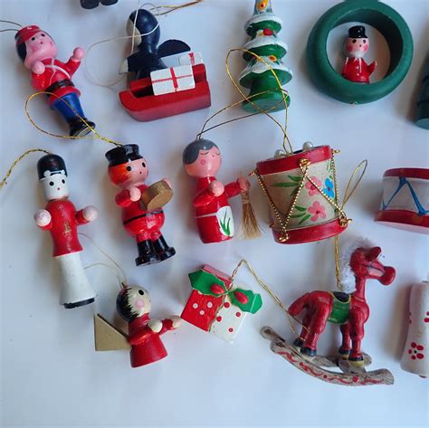 Vintage Wooden Christmas Ornaments Set Of 26 Wood Ornaments Mix And