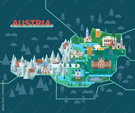 Travel map with landmarks of Austria. Stock Vector | Adobe Stock