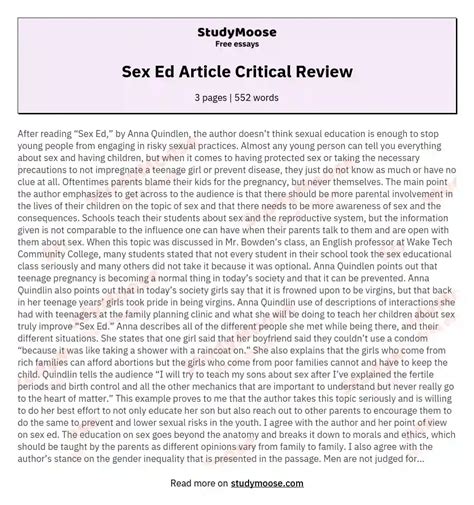 Sex Ed Article Critical Review Free Essay Example