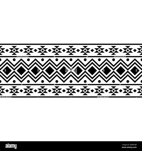 Aztec Ethnic Seamless Pattern Design In Black And White Color Stock