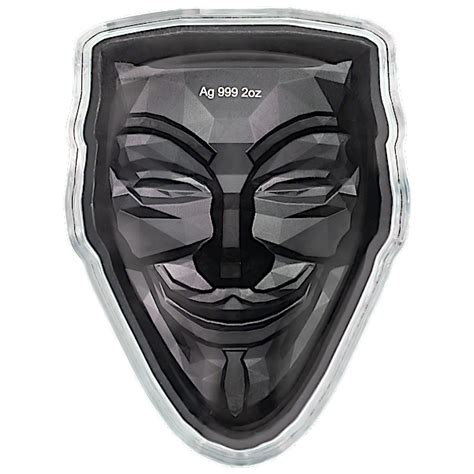 Rebel Guy Fawkes Silver Stacker Mask Dark Antiqued 2 Oz