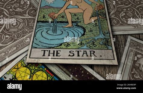 Star In Tarot Fortune Cards Naked Woman Under Yellow Star Takes Water