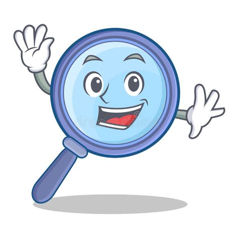 Waving Magnifying Glass Character Cartoon Stock Vector - Illustration of doodle, smile: 98969665