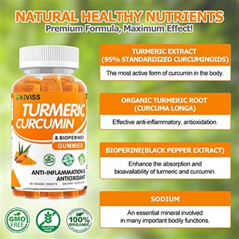 2 Pack Turmeric Curcumin Gummies With Bioperine Organic Anti Inflammatory Supplement