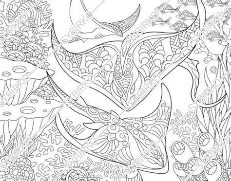 Coloring Pages For Adults Stingray Manta Ray Ocean Sea Etsy